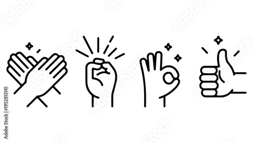 A collection of diverse hand gestures clapping fist praise and thumbs up
