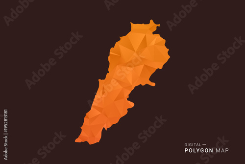 Lebanon Map - low poly polygon vector, geometric triangulated silhouette in orange and dark brown tones, clean modern infographic style, isolated background.
