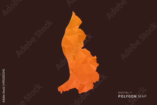 Liechtenstein Map - low poly polygon vector, geometric triangulated silhouette in orange and dark brown tones, clean modern infographic style, isolated background.