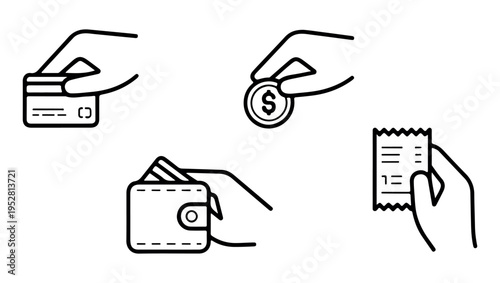 Hands exchanging money card and a receipt financial transactions illustrated