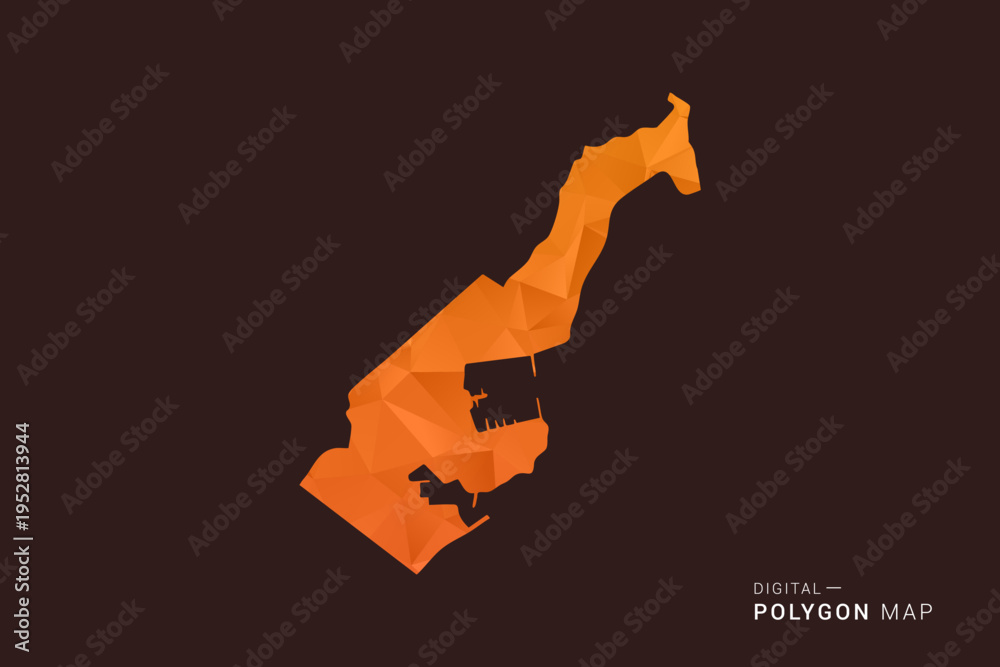 Naklejka premium Monaco Map - low poly polygon vector, geometric triangulated silhouette in orange and dark brown tones, clean modern infographic style, isolated background.