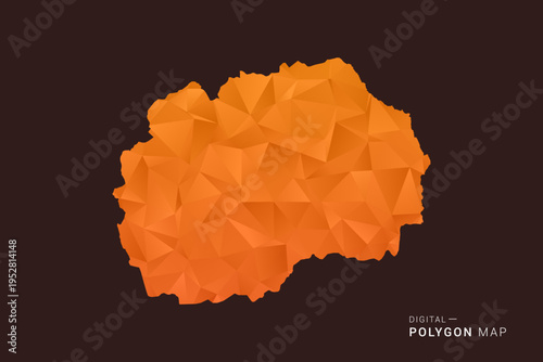 Macedonia Map - low poly polygon vector, geometric triangulated silhouette in orange and dark brown tones, clean modern infographic style, isolated background.