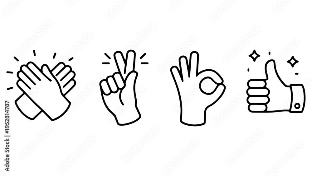 Obraz premium A collection of hand gestures clapping snapping thumbs up and pointing