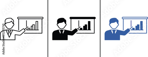 Business Presentation Icon – Analyst Showing Growth Chart, Financial Training Vector