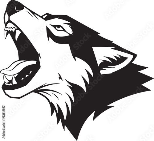 Bold and fierce black and white howling wolf silhouette design