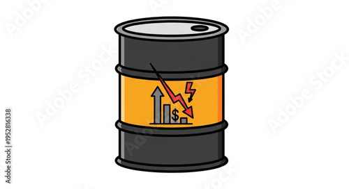 Oil Barrel with Decreasing Graph and Lightning Bolt Symbolizing Energy Crisis.