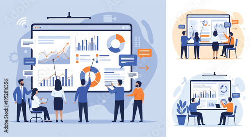 Business Team Analyzing Financial Data on Large Screen.