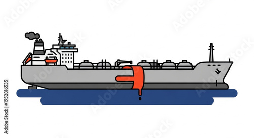 Oil Tanker with Damage and Spill Illustration.
