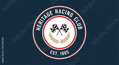 Heritage Racing Club logo featuring checkered flags and laurel wreath.