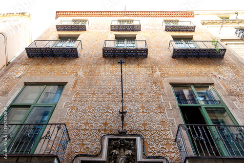 Photography Old house with flower pattern in Art Nouveau style in the Gothic Quarter of Barc