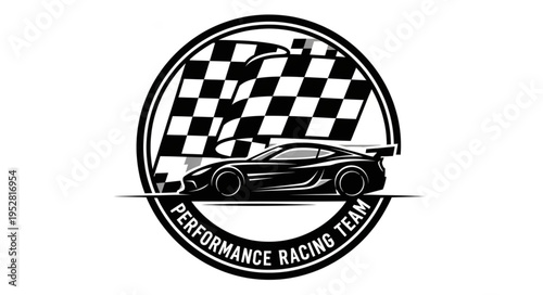 Sleek Race Car with Checkered Flag Emblem for Performance Racing Team.