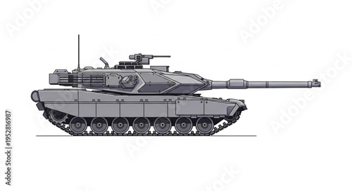 Detailed Pixel Art Illustration of a Modern Battle Tank.
