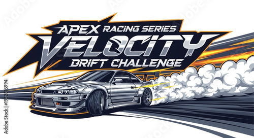 Apex Racing Series Velocity Drift Challenge featuring a silver sports car.