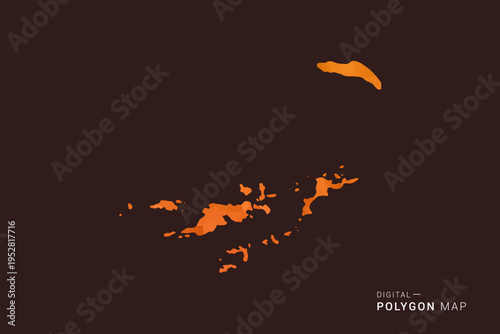 British Virgin Islands Map - low poly polygon vector, geometric triangulated silhouette in orange and dark brown tones, clean modern infographic style, isolated background.
