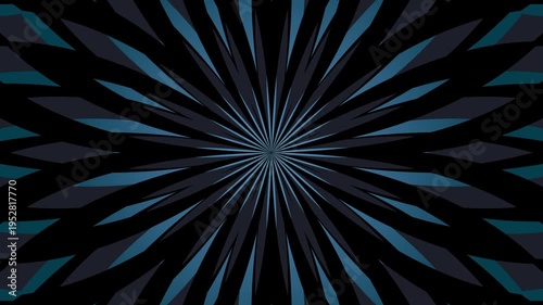 Abstract blue kaleidoscope motion background with symmetric geometric patterns. hypnotic and elegant starburst effect.