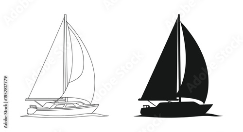 Foto A minimalist depiction showcases two sailing yachts one outlined in white and th