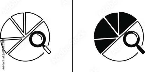 Business Data Analysis Icon – Pie Chart with Magnifying Glass, Market Research Vector