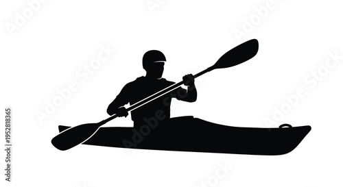 A striking silhouette depicts a kayaker paddling a sleek vessel across calm waters showcasing athletic form high quality professional