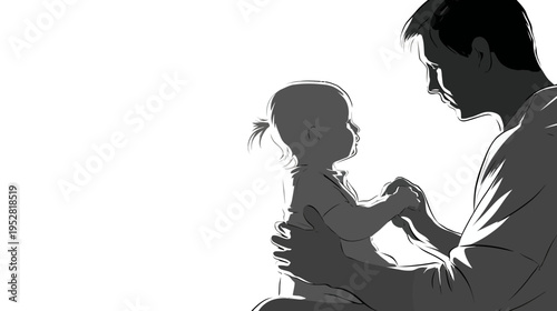 Father holding baby silhouette monochrome against bright background