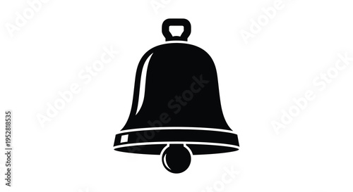 A stark black silhouette depicts a traditional bell with a looped handle suggesting concepts of ringing signaling and notification