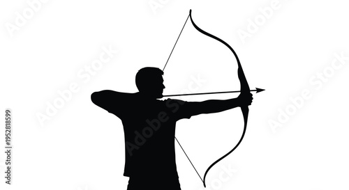 A striking silhouette depicts an archer drawing back a bow preparing to release an arrow with focused intensity