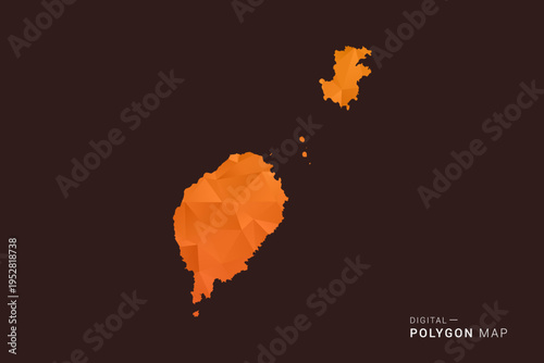 Sao Tome and Principe Map - low poly polygon vector, geometric triangulated silhouette in orange and dark brown tones, clean modern infographic style, isolated background.