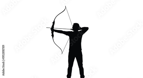 A silhouetted archer is depicted drawing back a bow poised and ready to release an arrow with precision