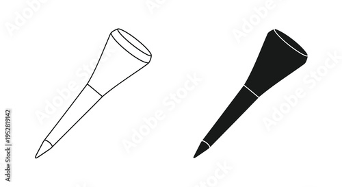 A minimalist illustration depicts two golf tees one outlined in black and white and the other solid black