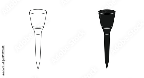 A simple illustration presents two views of a golf tee one highlighting light shading and the other a dark silhouette