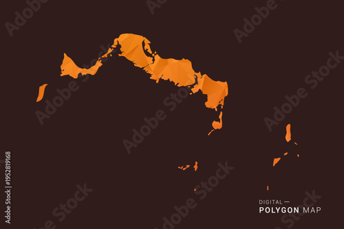 Turks and Caicos Islands Map - low poly polygon vector, geometric triangulated silhouette in orange and dark brown tones, clean modern infographic style, isolated background.