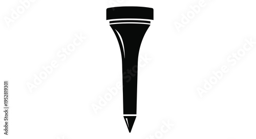 A simple black silhouette depicts a golf tee a small peg used to elevate a golf ball for the initial shot
