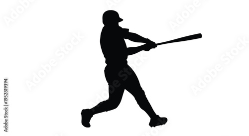 A silhouetted baseball player is depicted mid swing powerfully connecting with the ball during a game high quality professional detailed