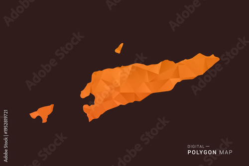 Timor Leste Map - low poly polygon vector, geometric triangulated silhouette in orange and dark brown tones, clean modern infographic style, isolated background.