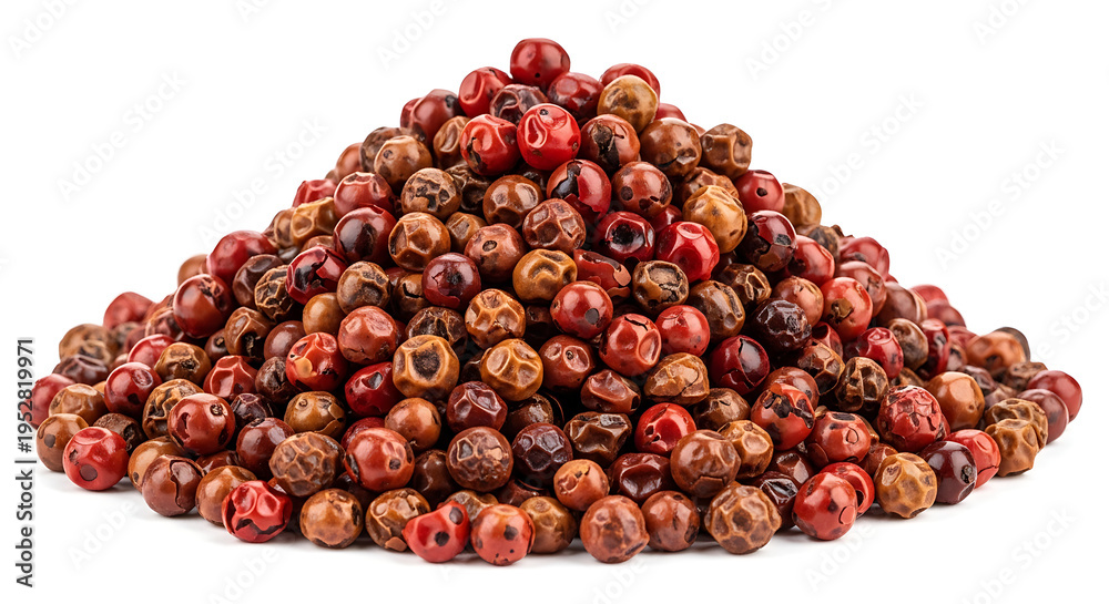 Fototapeta premium A large pile of pink peppercorns on a white background
