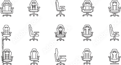 Collection of black line gaming chairs in various poses and styles esports chair computer chair office chair