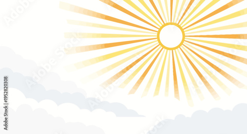 Bright Sunburst Rays Shining Through Clouds, Warm Summer Sky