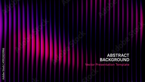 Abstract glowing vertical lines background. Futuristic dark purple neon gradient with vibrant shades. Technology presentation template with glass texture for design concepts, wallpapers and prints.