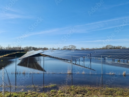 Solar park installing renewable energy despite flooded ground