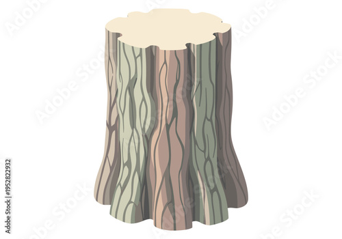 Stylized illustration of a tree stump with textured bark and a light-colored top