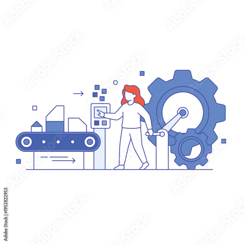 Automated Production Line with Human Operator and Gears.