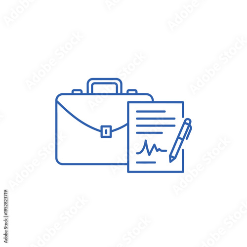 Business Briefcase Document and Pen Icon.