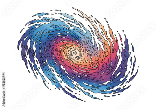 Vibrant abstract spiral galaxy with swirling colors and cosmic dust elements