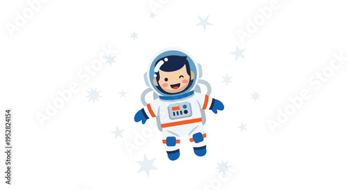 Happy Astronaut Floating in Space with Stars - Cute Cartoon Style