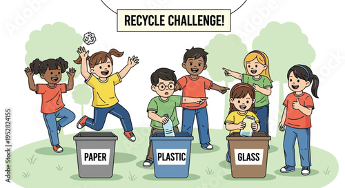 Children Participating in a Recycle Challenge Event.