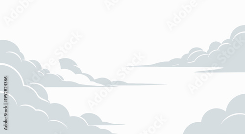 Minimalist Sky with Fluffy Cumulus Clouds, Light Blue and White Background
