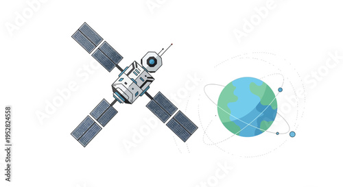 Satellite orbiting Earth, space exploration, technology, communication, science