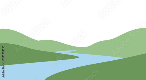 Serene River Winding Through Green Rolling Hills Landscape