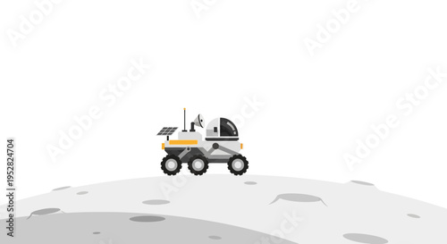 Space Rover Exploring Moon Surface, Futuristic Exploration Vehicle on Lunar Landscape