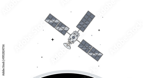 Space Satellite Orbiting Earth, Technology Illustration, Digital Art, Outer Space