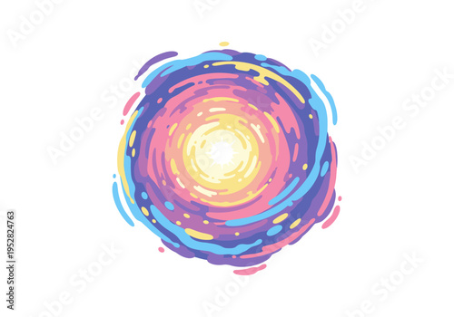 Vibrant swirling vortex of colors with a bright glowing center, abstract art